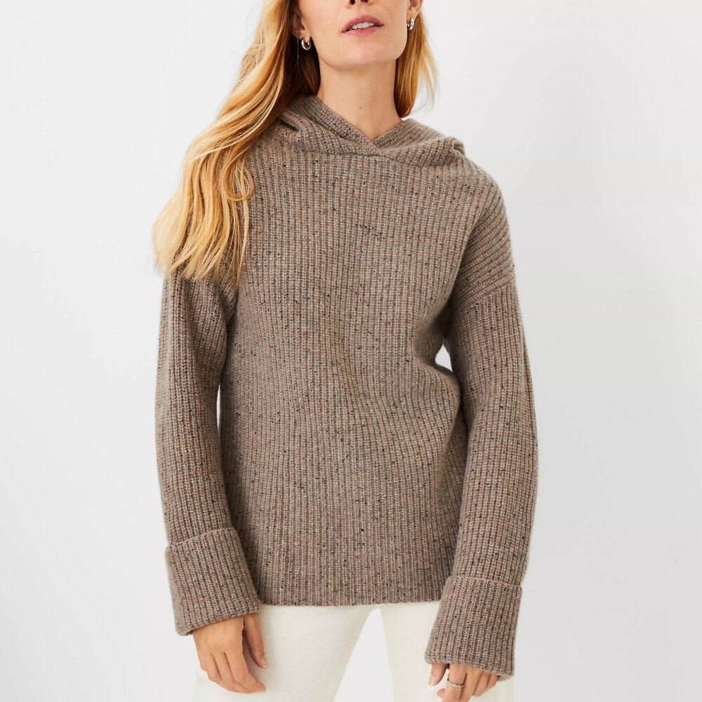 NWOT Ann Taylor Flecked Cashmere Ribbed Hoodie Thick